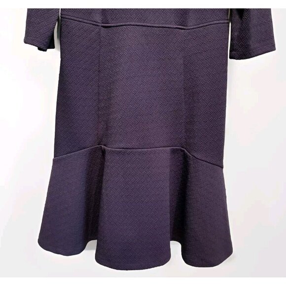 Eshakti Navy Blue Textured 3/4 Sleeve Fluted Hem V Neck Dress Pockets Sz 1X/16w - Picture 4 of 8